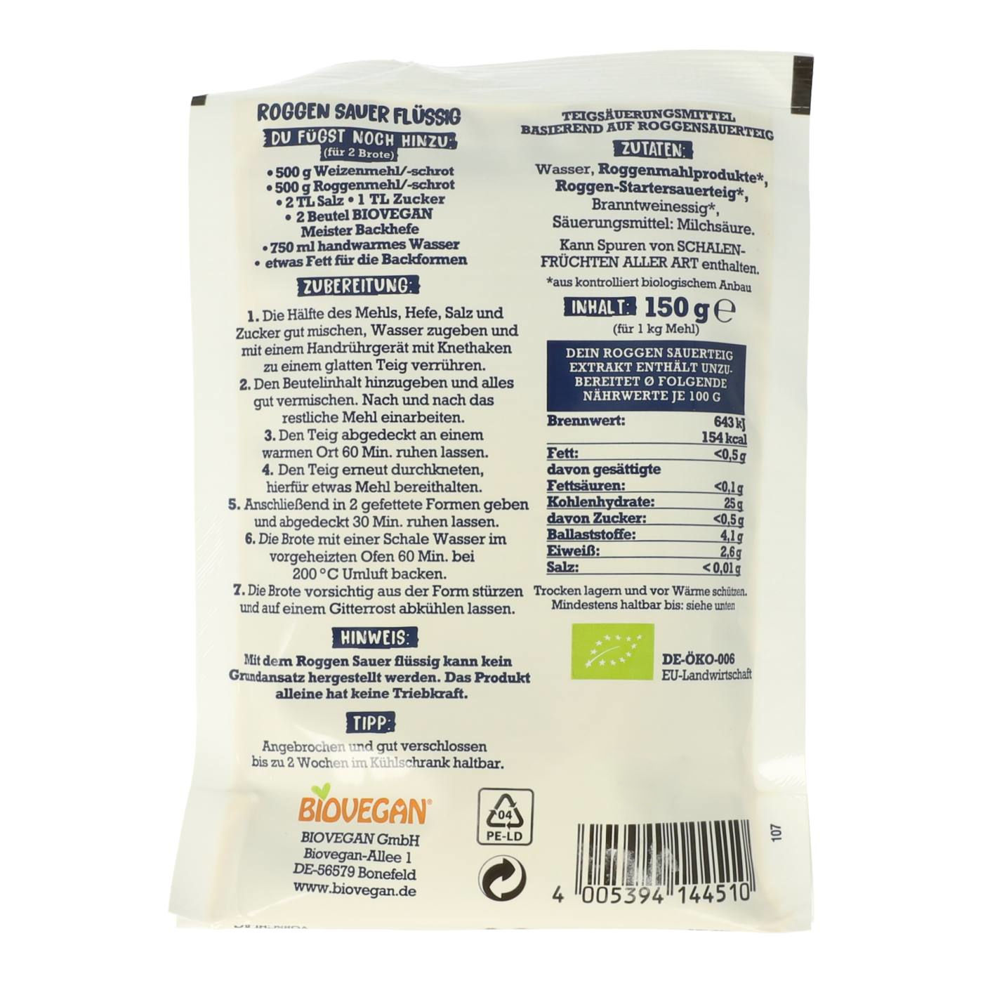 BIOVEGAN Roggen-Sauerteig flüssig