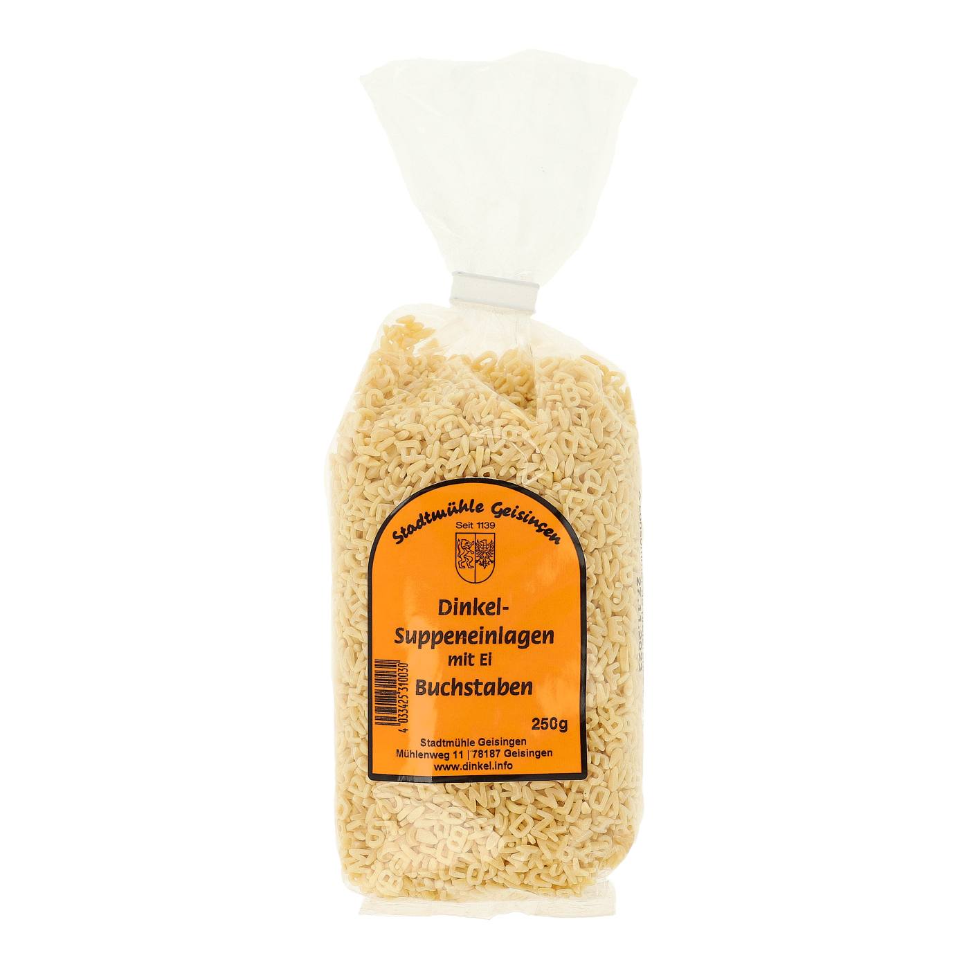Dinkel-Suppeneinlagen mit Ei Buchstaben