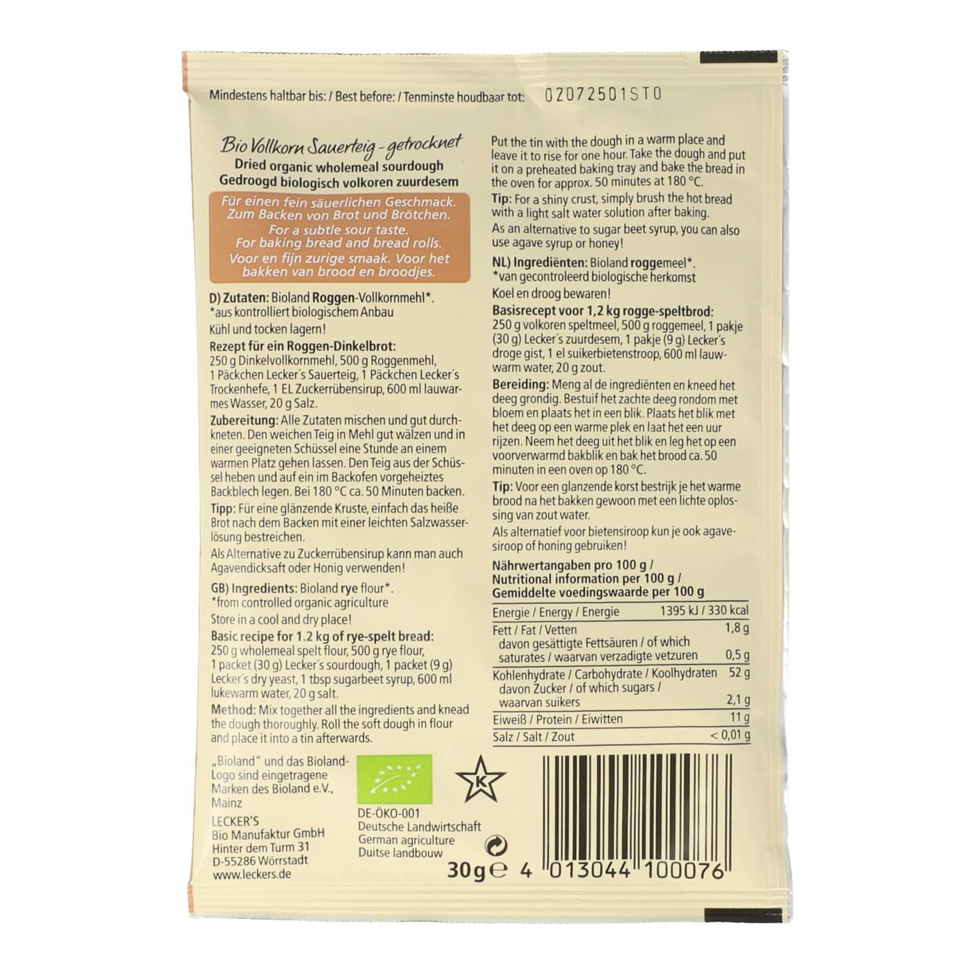 Bio Vollkorn Sauerteig getrocknet