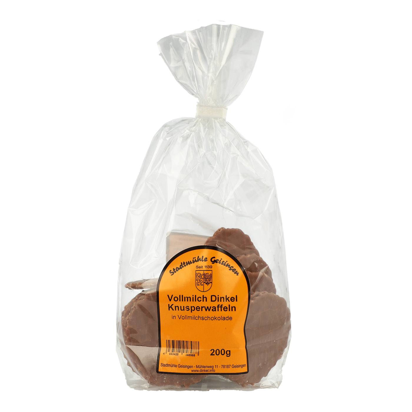 Vollmilch Dinkel Knusperwaffeln mit Vollmilchschokolade Front 2