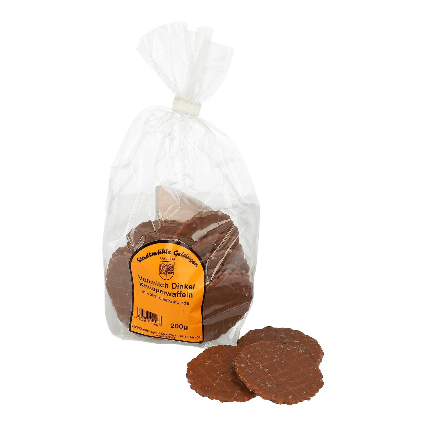 Vollmilch Dinkel Knusperwaffeln mit Vollmilchschokolade Front 1