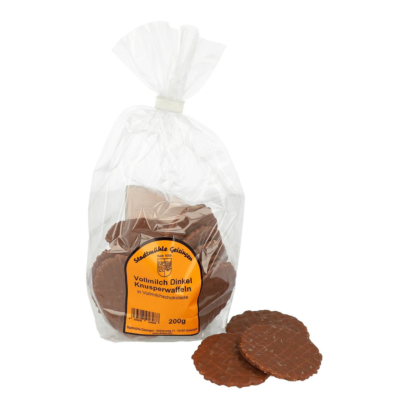 Vollmilch Dinkel Knusperwaffeln mit Vollmilchschokolade Front 3