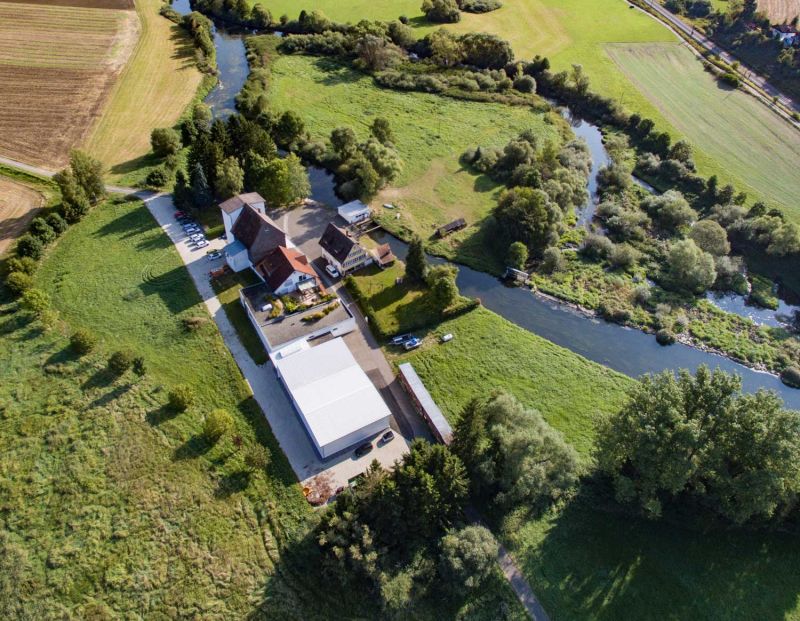 Aerial view of the estate today with the dispatch hall
